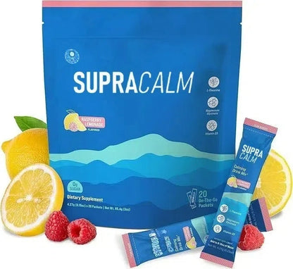 [Doctor's Choice] Supracalm® Drink Mix, Raspberry Lemonade, L Theanine , Magnesium Glycinate, Vitamin D 3, For Relaxation & Focus, No Sugar, Non GMO, On The Go, 20 CT-X